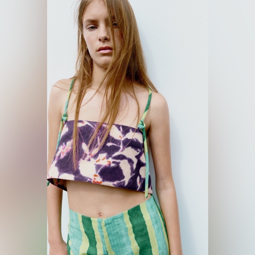 NWOT zara floral linen blend top